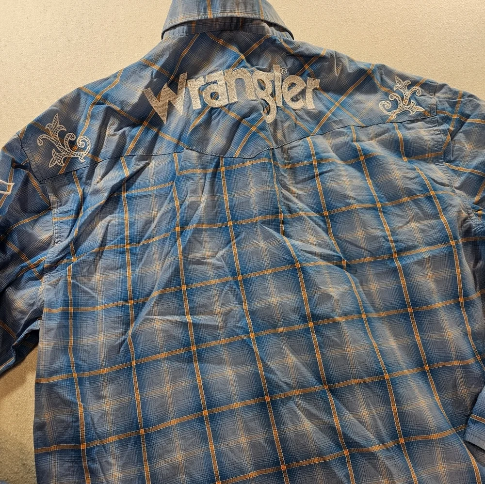 Wrangler Western Pearl Snap Shirt Large Blue Embroidered - Picture 7 of 8